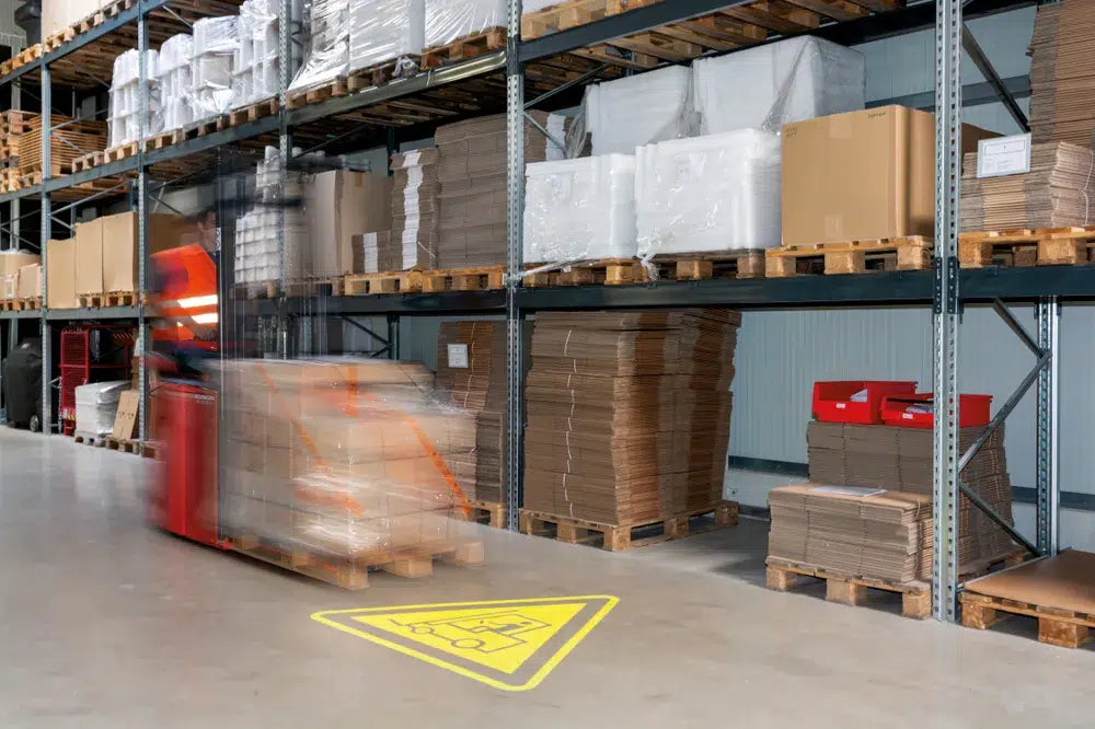 LED projection signage on warehouse floor